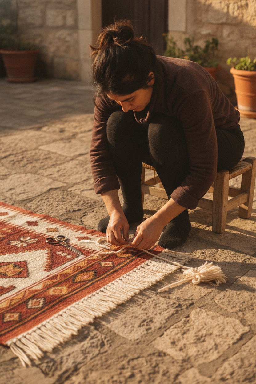 Fatma Uysal saçak bağlarken