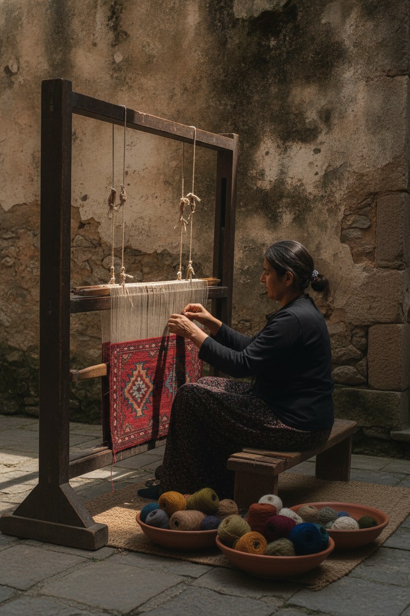 Hatice Şimşek tezgâhta düğüm atarken